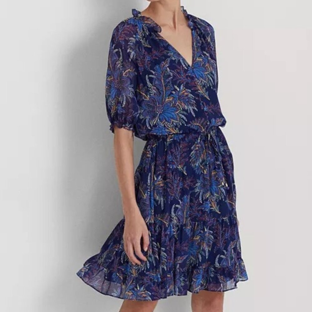 Lauren Ralph Lauren Women's Floral Crinkle Georgette Dress - Size 14